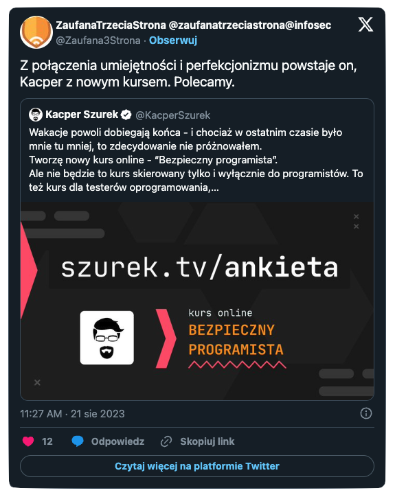 Tweet użytkownika Zaufana Trzecia Strona